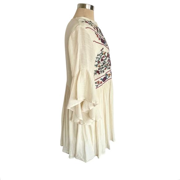 Umgee Cream Boho Bliss Embroidered Dress Sz LARGE Hippie Fairy Peasant Babydoll - Picture 2 of 10